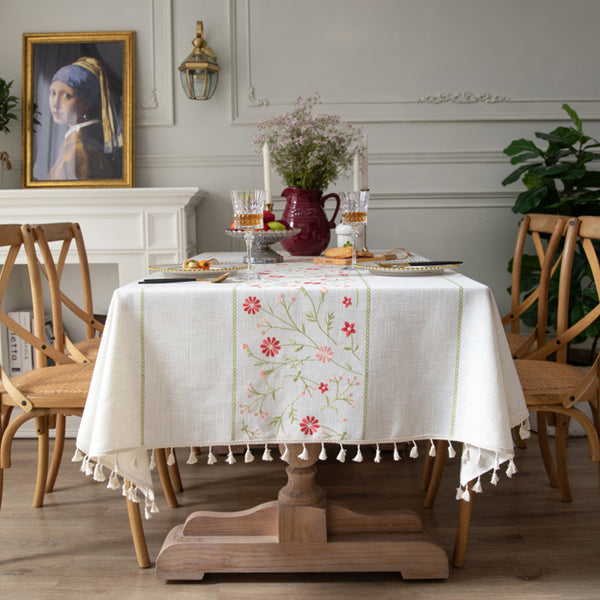 Exquisite Floral Embroidery Tablecloth