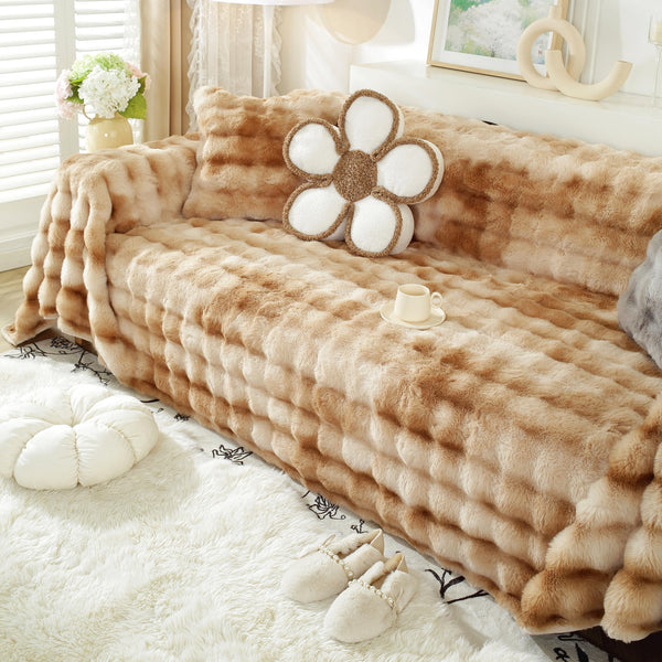 Premium Gradient Faux Rabbit Fur Sofa Throw Couch Cover