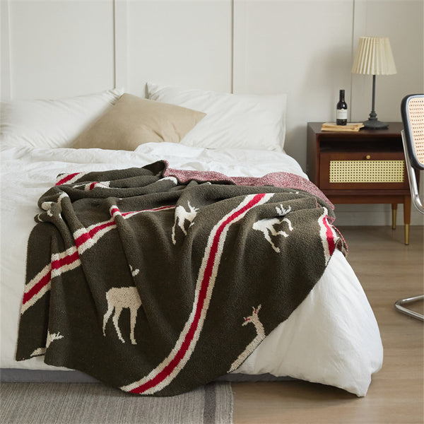 Christmas Deer Cozy Knit Throw Blanket