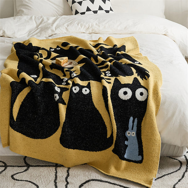 Black Cat Funny Knit Throw Blanket
