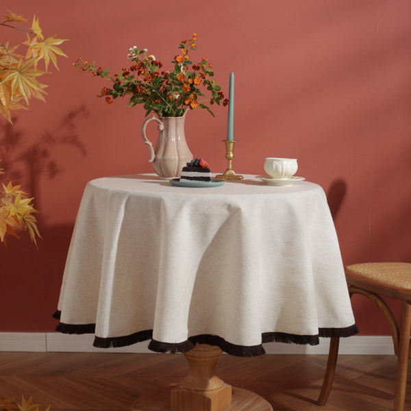 Minimalist Linen Tassel Tablecloth Nature Style