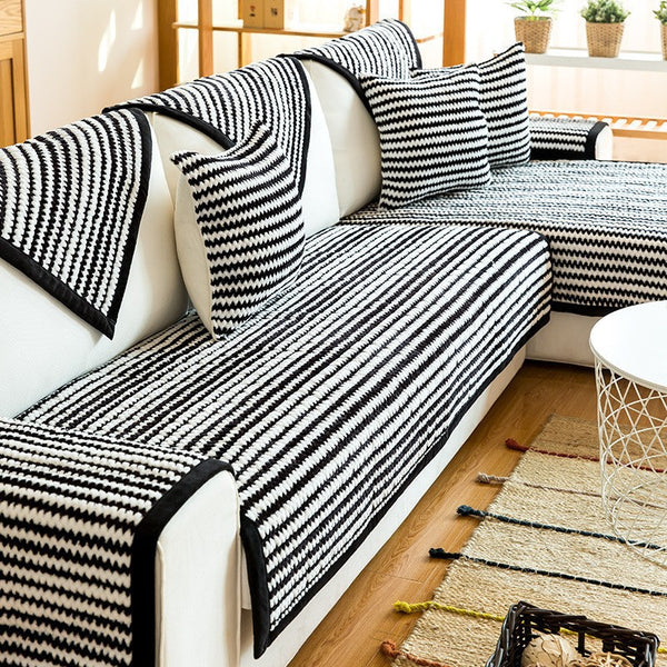 Plush Striped Non-Slip Sofa/Couch Cover