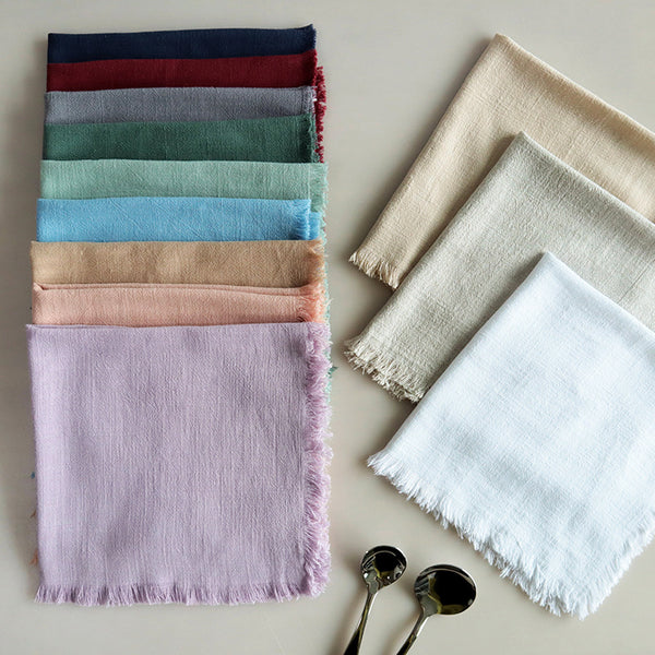 Nature Style Cotton Linen Frayed Napkins Plain Cloth - Set of 4