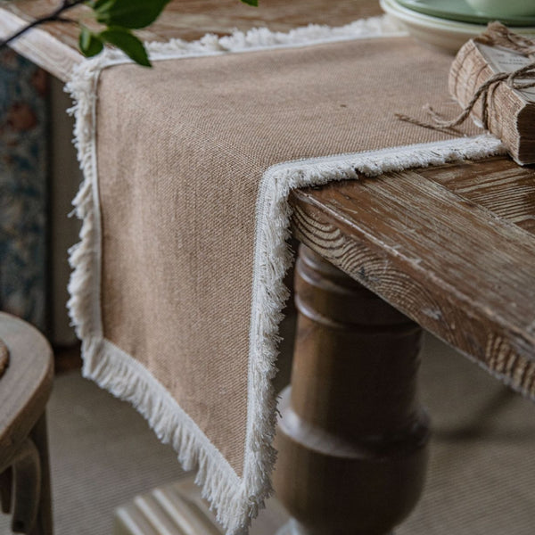 Nature Decor White Frayed Table Runner Placemat