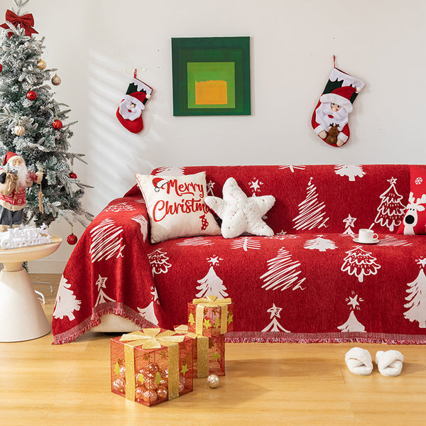 Red White Pine Tree Christmas Sofa/Couch Throw Blanket