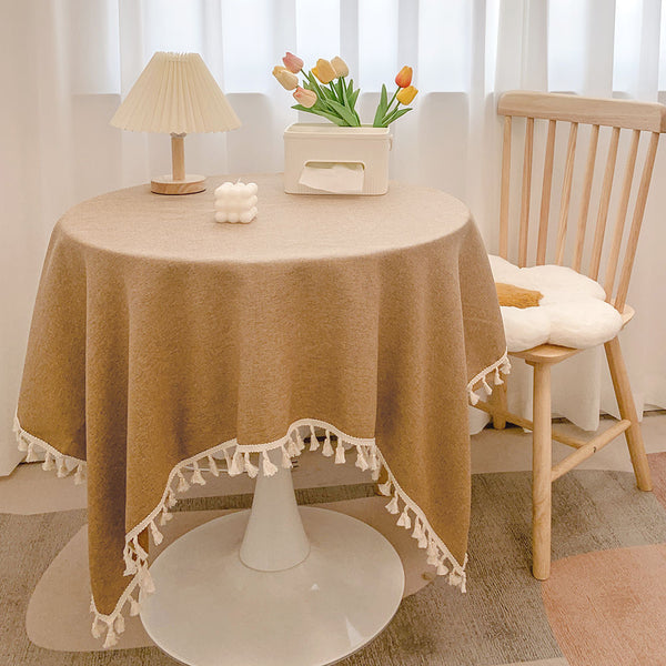 Cotton Linen Textured Tassel Tablecloth Decoration