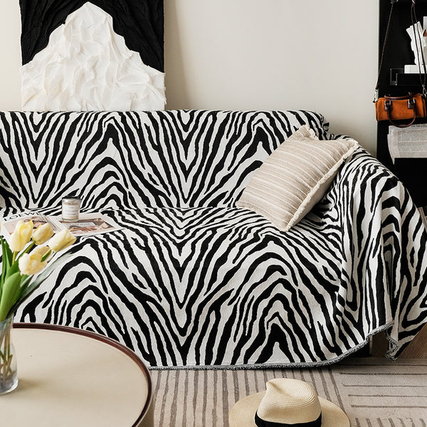 Zebra Pattern Chenille Sofa/Couch Throw Blanket