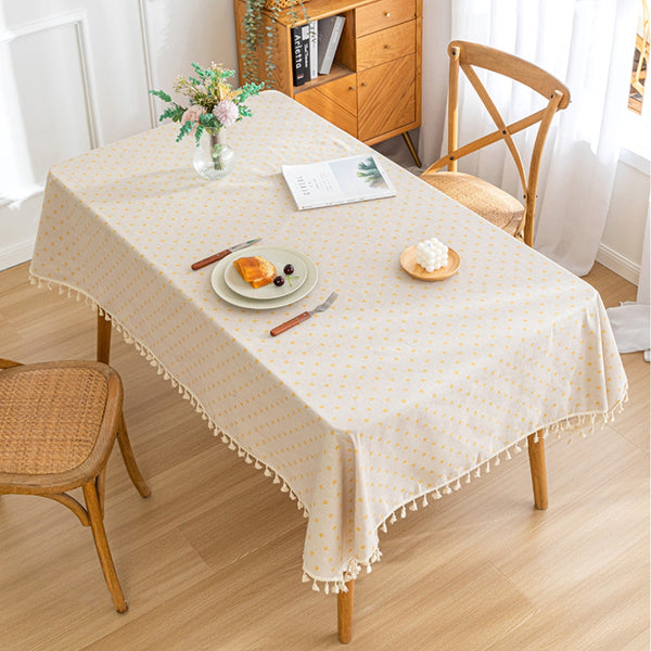 Yellow Daisy Print Tassel Lace Tablecloth