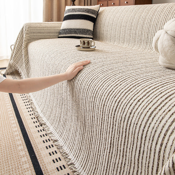 Stripes Chenille Sofa Throw Blanket Couch Cover