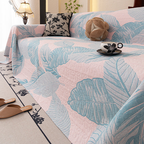 Plantain Leaf Pure Cotton Three Layers Yarn Sofa Throw Blanket Couch Cover 90" Wide