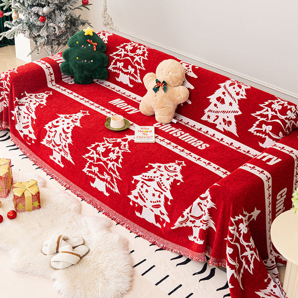 Red White Pine Tree Christmas Sofa/Couch Throw Blanket