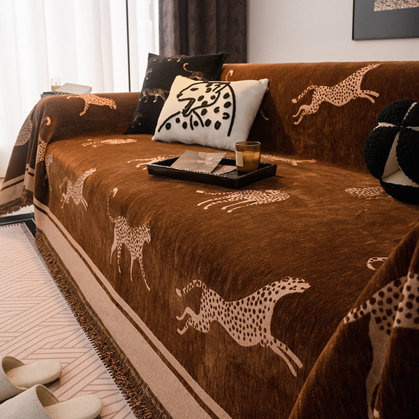 Elegant Cheetah Chenille Sofa Couch Cover